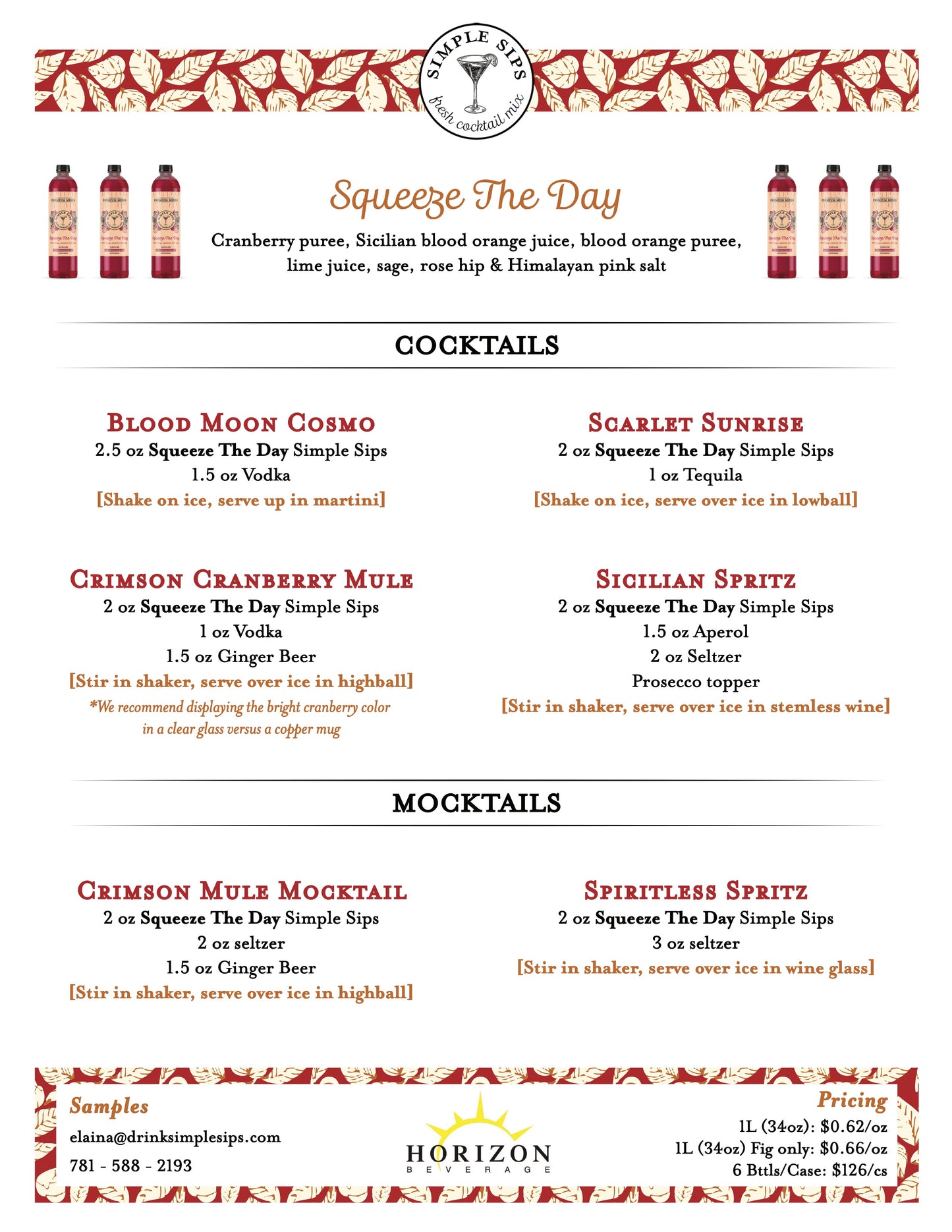 Squeeze The Day 4x6 Menu Cards | FREE DOWNLOAD