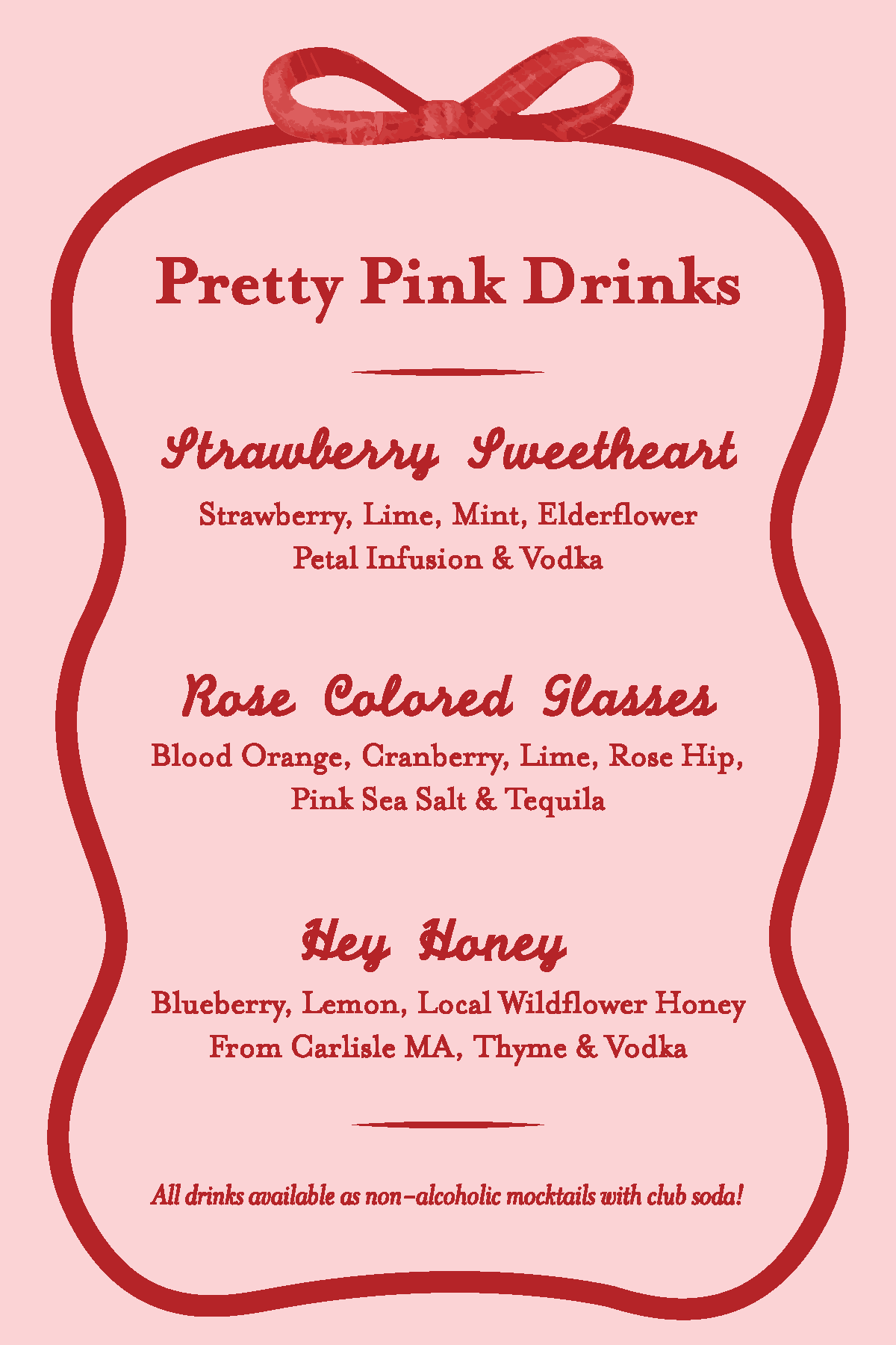 Pretty Pink Drinks 4x6 Menu Card | FREE DOWNLOAD